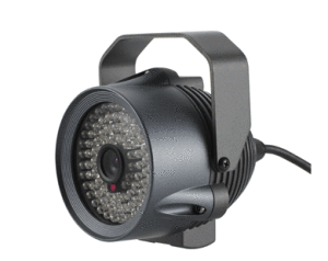 ИК прожектор установленный на камере видеонаблюдения круглой формы